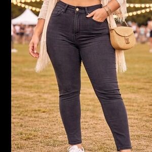 Curve Appeal Womens High Rise Skinny Jeans Faded Black Size 14/32 Double Button